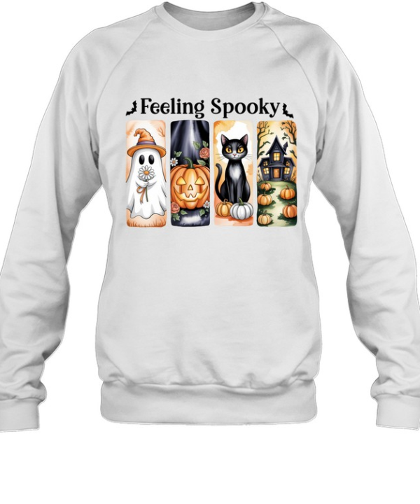 Feeling Spooky Cute Ghost Black Cat Pumpkin Haunted House Halloween Graphic  Unisex Sweatshirt