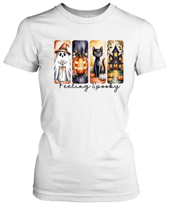Feeling Spooky Cute Ghost Pumpkin Black Cat Haunted House Halloween T- Classic Women's T-shirt