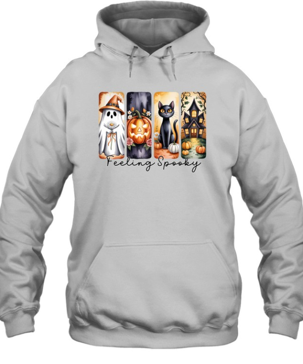 Feeling Spooky Cute Ghost Pumpkin Black Cat Haunted House Halloween T- Unisex Hoodie
