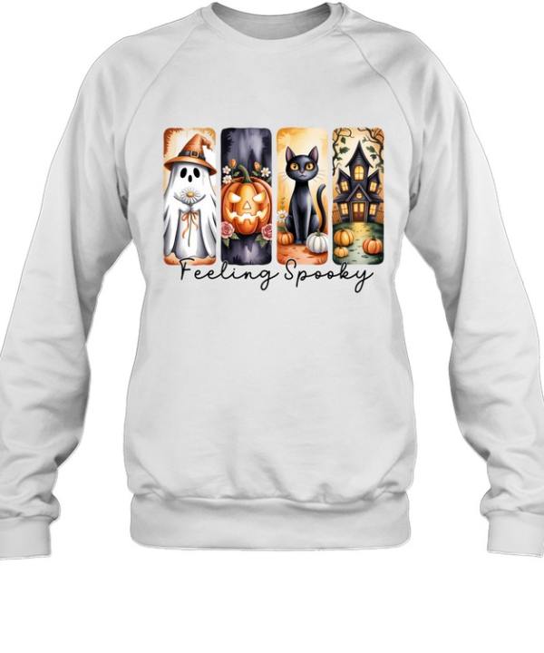 Feeling Spooky Cute Ghost Pumpkin Black Cat Haunted House Halloween T- Unisex Sweatshirt