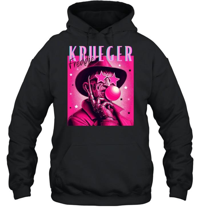 Freddie Krueger Pink Bubblegum Star Glasses Pop Art Horror Unisex Hoodie Freddie Krueger Pink Bubblegum Star Glasses Pop Art Horror Unisex Hoodie