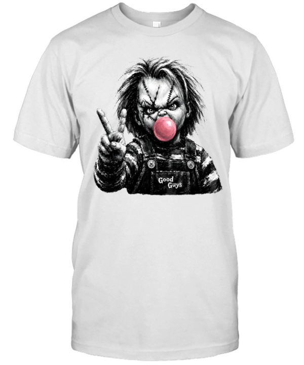 Funny Chucky Doll Blowing Bubble Gum Peace Sign Halloween Horror  Classic Men's T-shirt