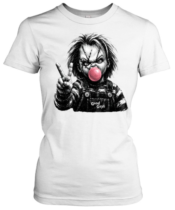 Funny Chucky Doll Blowing Bubble Gum Peace Sign Halloween Horror Classic Women's T-shirt