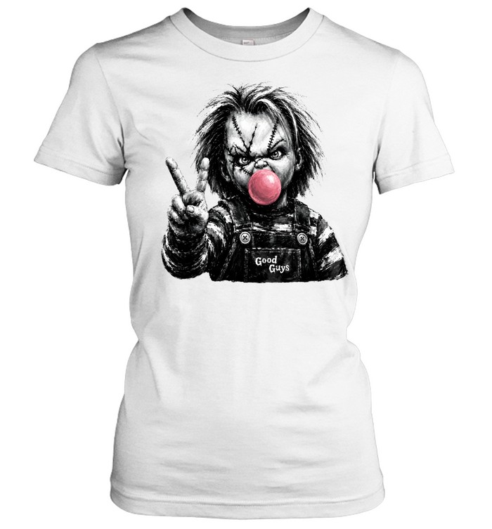 Funny Chucky Doll Blowing Bubble Gum Peace Sign Halloween Horror Classic Women's T-shirt