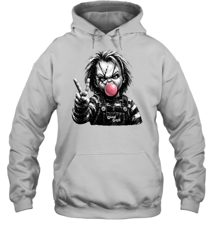 Funny Chucky Doll Blowing Bubble Gum Peace Sign Halloween Horror Unisex Hoodie Funny Chucky Doll Blowing Bubble Gum Peace Sign Halloween Horror Unisex Hoodie