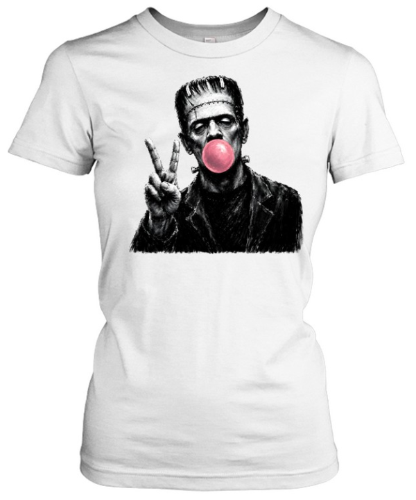 Funny Frankenstein Blowing Bubble Gum Peace Sign Halloween Horror Classic Women's T-shirt
