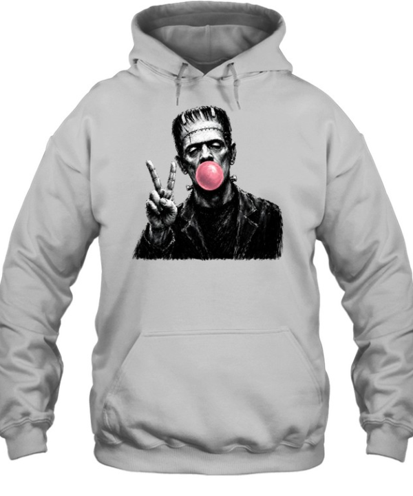 Funny Frankenstein Blowing Bubble Gum Peace Sign Halloween Horror Unisex Hoodie