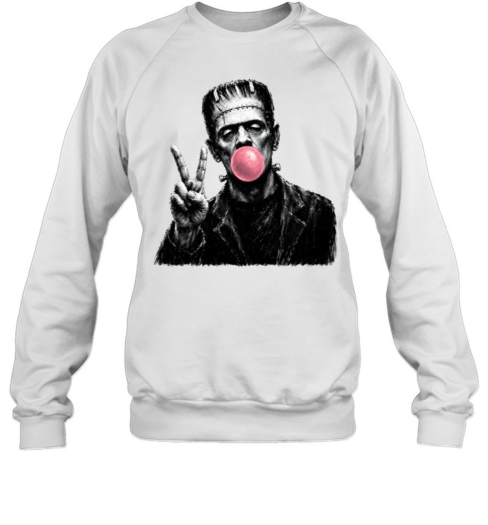 Funny Frankenstein Blowing Bubble Gum Peace Sign Halloween Horror Unisex Sweatshirt Funny Frankenstein Blowing Bubble Gum Peace Sign Halloween Horror Unisex Sweatshirt