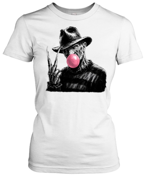 Funny Freddy Krueger Blowing Bubble Gum Peace Sign Halloween Horror Classic Women's T-shirt