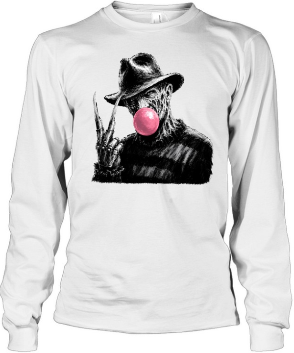 Funny Freddy Krueger Blowing Bubble Gum Peace Sign Halloween Horror Long Sleeved T-shirt