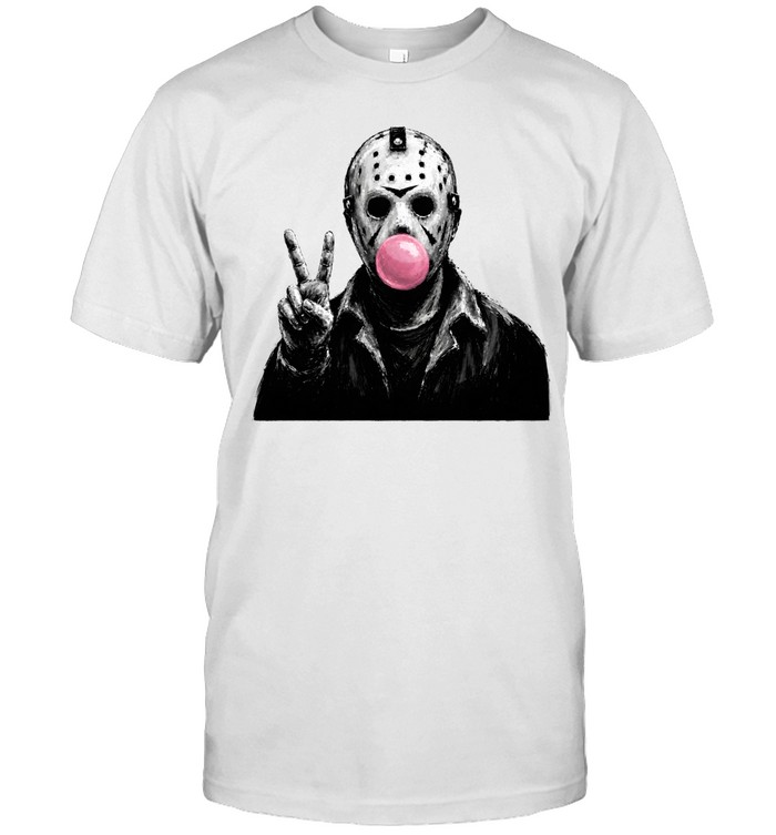 Funny Jason Voorhees Blowing Bubble Gum Peace Sign Halloween Horror Classic Men's T-shirt Funny Jason Voorhees Blowing Bubble Gum Peace Sign Halloween Horror Classic Men's T-shirt