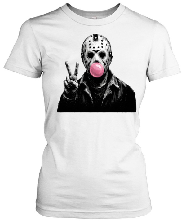 Funny Jason Voorhees Blowing Bubble Gum Peace Sign Halloween Horror Classic Women's T-shirt