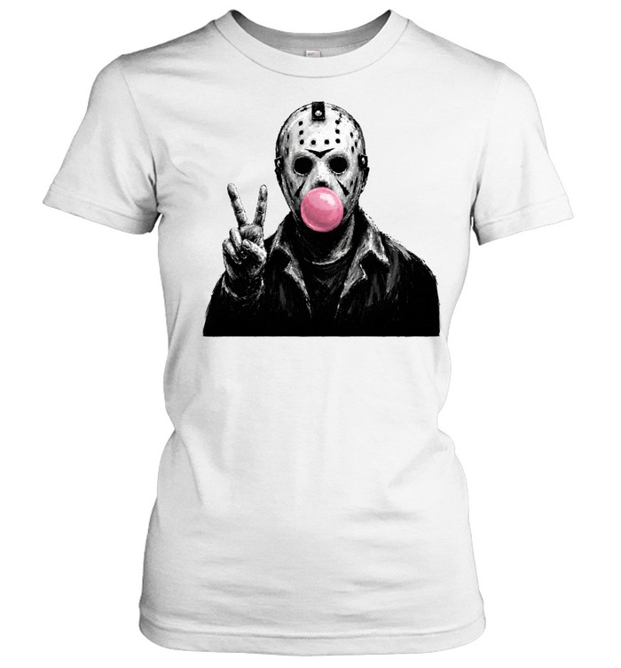 Funny Jason Voorhees Blowing Bubble Gum Peace Sign Halloween Horror Classic Women's T-shirt