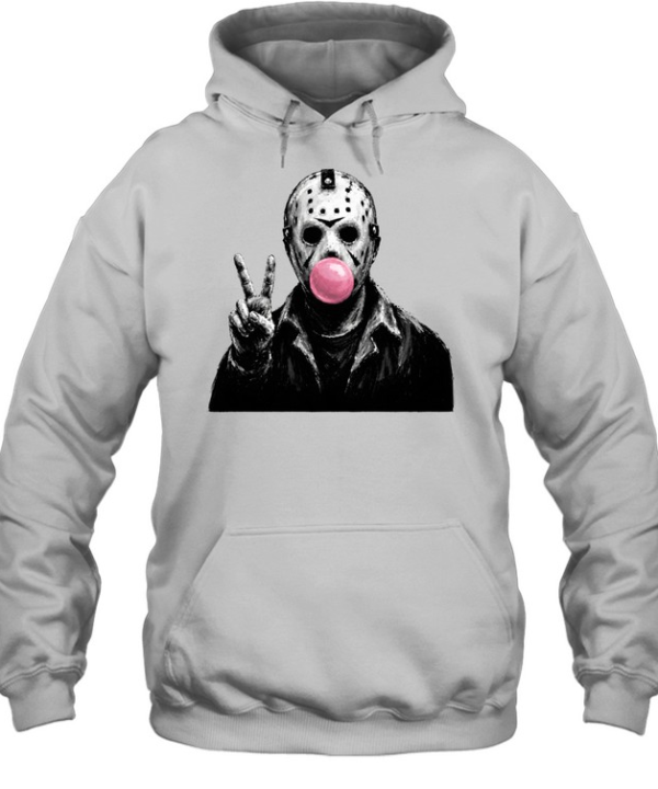 Funny Jason Voorhees Blowing Bubble Gum Peace Sign Halloween Horror Unisex Hoodie