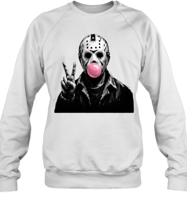 Funny Jason Voorhees Blowing Bubble Gum Peace Sign Halloween Horror Unisex Sweatshirt