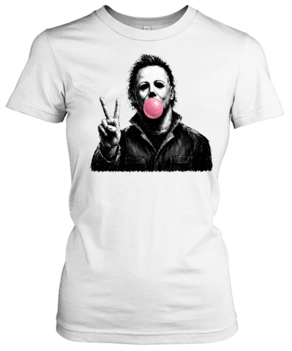 Funny Michael Myers Blowing Bubble Gum Peace Sign Halloween Horror Classic Women's T-shirt