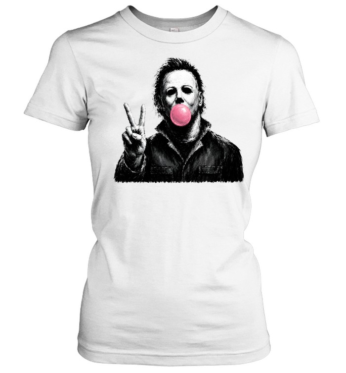 Funny Michael Myers Blowing Bubble Gum Peace Sign Halloween Horror Classic Women's T-shirt