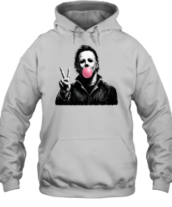 Funny Michael Myers Blowing Bubble Gum Peace Sign Halloween Horror Unisex Hoodie