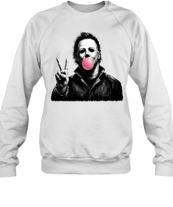 Funny Michael Myers Blowing Bubble Gum Peace Sign Halloween Horror Unisex Sweatshirt