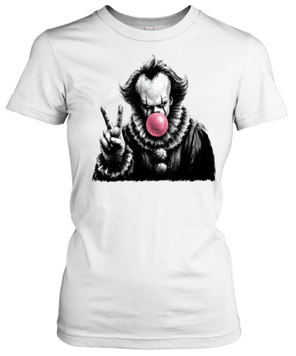Funny Pennywise Blowing Bubble Gum Peace Sign Halloween Horror Classic Women's T-shirt