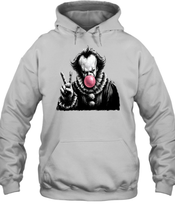 Funny Pennywise Blowing Bubble Gum Peace Sign Halloween Horror Unisex Hoodie