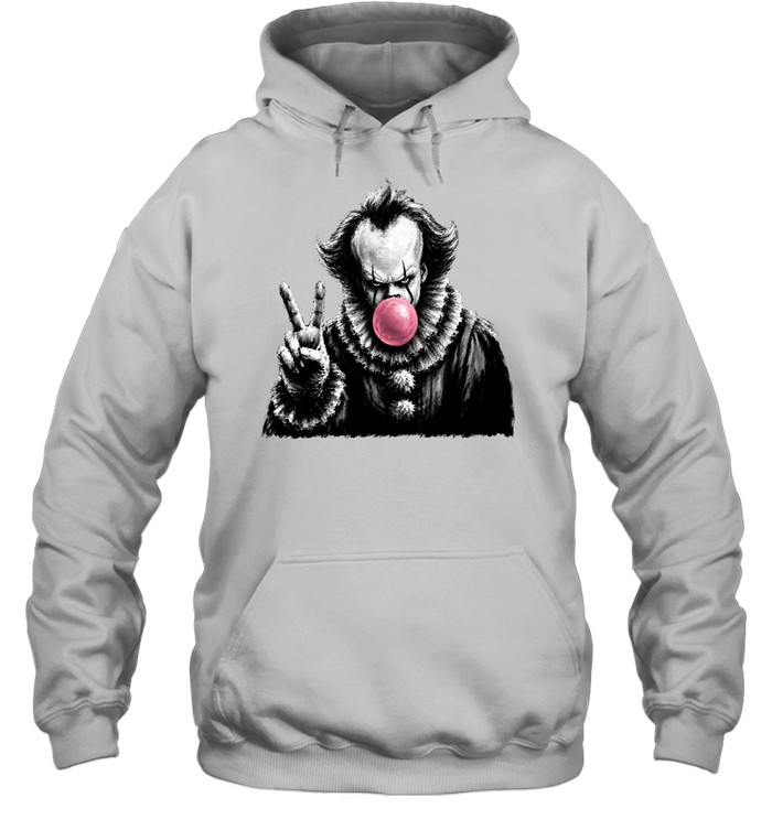 Funny Pennywise Blowing Bubble Gum Peace Sign Halloween Horror Unisex Hoodie Funny Pennywise Blowing Bubble Gum Peace Sign Halloween Horror Unisex Hoodie