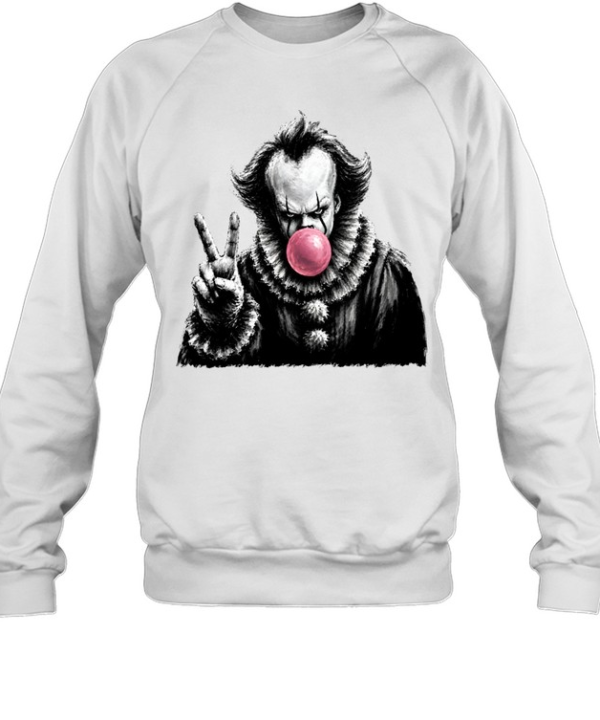 Funny Pennywise Blowing Bubble Gum Peace Sign Halloween Horror Unisex Sweatshirt