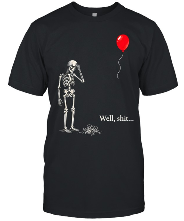 Funny Skeleton Facepalm Red Balloon Well Shit Graphic Halloween  Classic Men's T-shirt