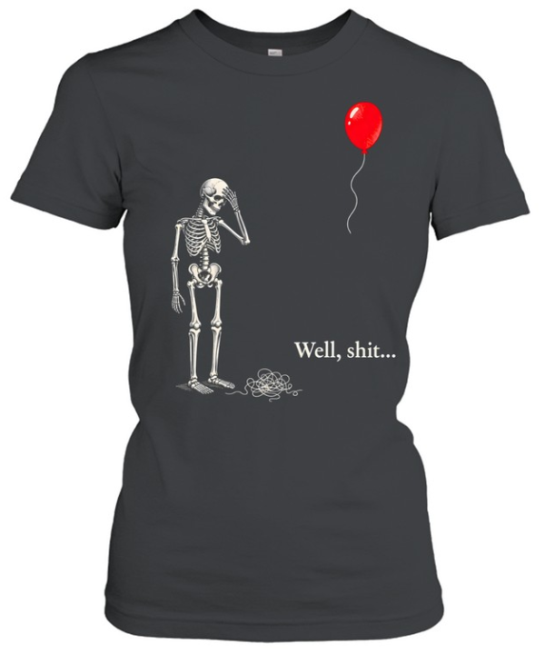 Funny Skeleton Facepalm Red Balloon Well Shit Graphic Halloween  Classic Women's T-shirt