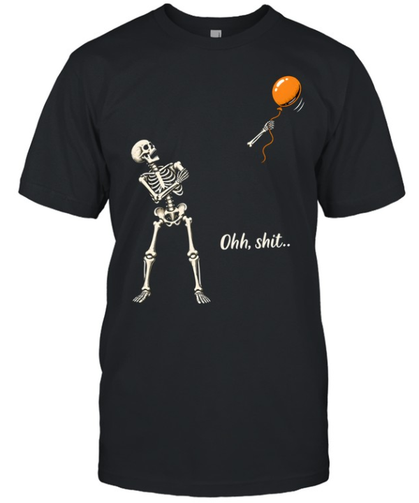 Funny Skeleton Losing Arm Orange Balloon Ohh Shit Graphic Halloween  Classic Men's T-shirt