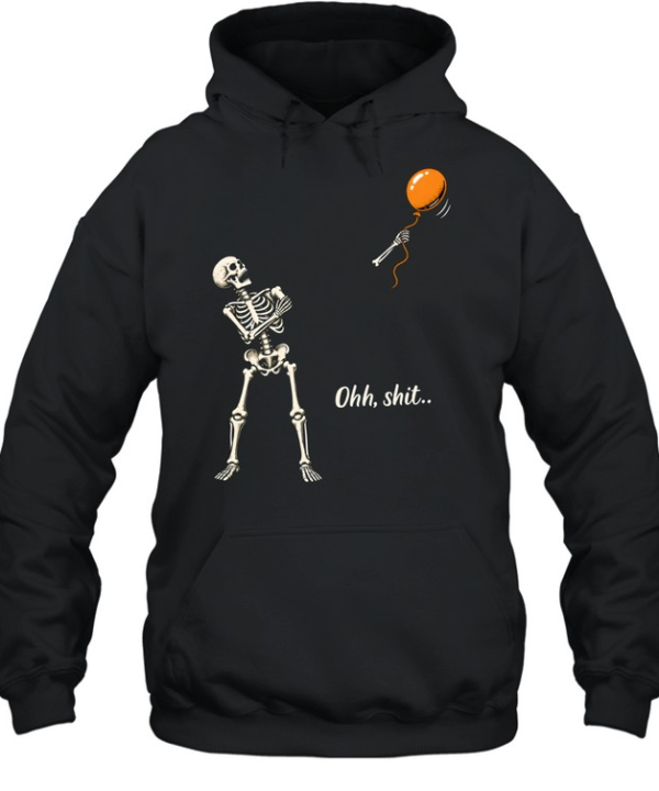 Funny Skeleton Losing Arm Orange Balloon Ohh Shit Graphic Halloween Unisex Hoodie