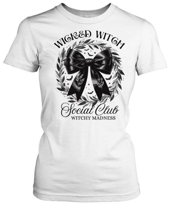 Gothic Black Bow Leaf Wreath Bats Halloween T- Classic Women's T-shirt