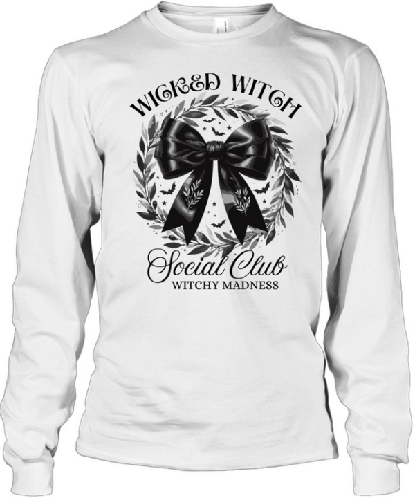 Gothic Black Bow Leaf Wreath Bats Halloween T- Long Sleeved T-shirt