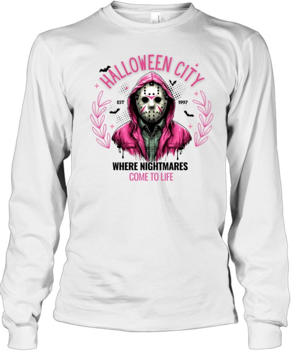 Halloween City Come To Life Pink Hockey Mask Slasher T- Long Sleeved T-shirt