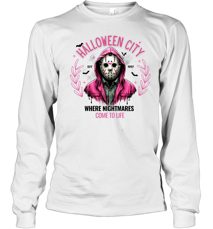 Halloween City Come To Life Pink Hockey Mask Slasher T- Long Sleeved T-shirt