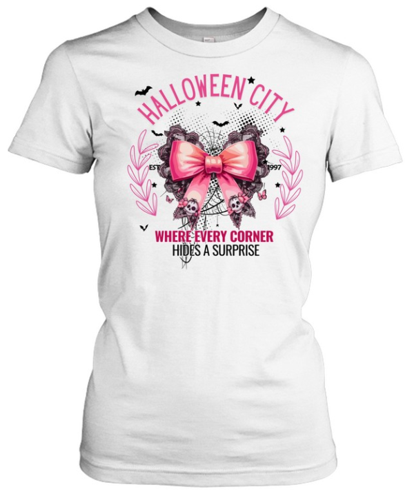 Halloween City Pink Coquette Bow Skull Ribbon T- Classic Women's T-shirt