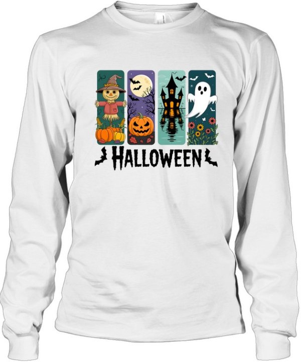 Halloween Scarecrow Pumpkin Haunted Castle Ghost T- Long Sleeved T-shirt