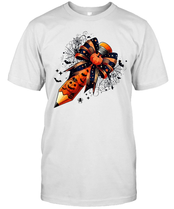 Halloween Teacher Pencil Pumpkin Bow Back To School T- Classic Men's T-shirt