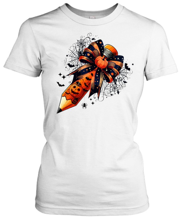 Halloween Teacher Pencil Pumpkin Bow Back To School T- Classic Women's T-shirt