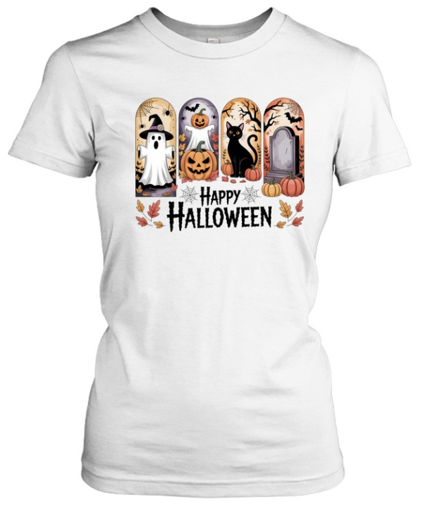 Happy Halloween Cute Ghost Black Cat Pumpkin T- Classic Women's T-shirt
