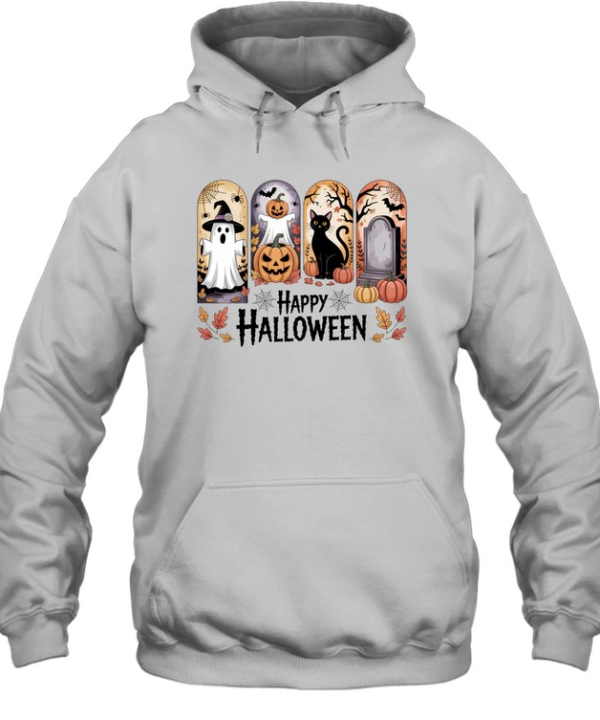 Happy Halloween Cute Ghost Black Cat Pumpkin T- Unisex Hoodie