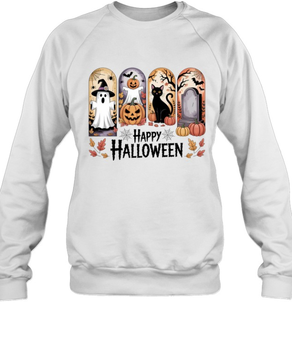Happy Halloween Cute Ghost Black Cat Pumpkin T- Unisex Sweatshirt