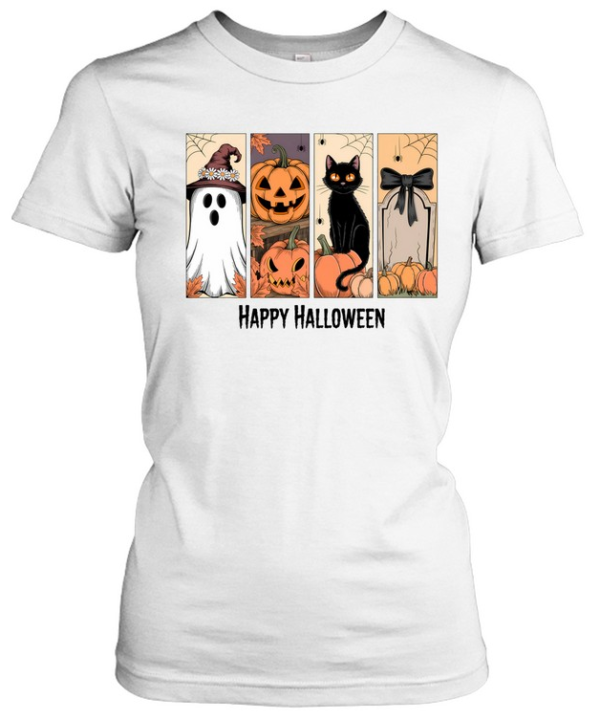 Happy Halloween Cute Witch Ghost Black Cat Pumpkin T- Classic Women's T-shirt
