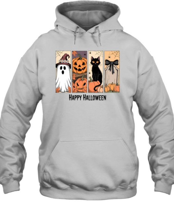 Happy Halloween Cute Witch Ghost Black Cat Pumpkin T- Unisex Hoodie