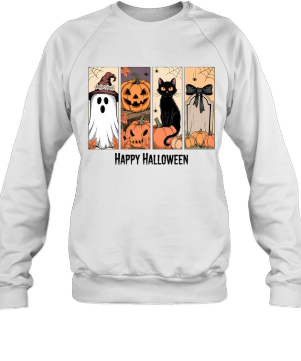 Happy Halloween Cute Witch Ghost Black Cat Pumpkin T- Unisex Sweatshirt