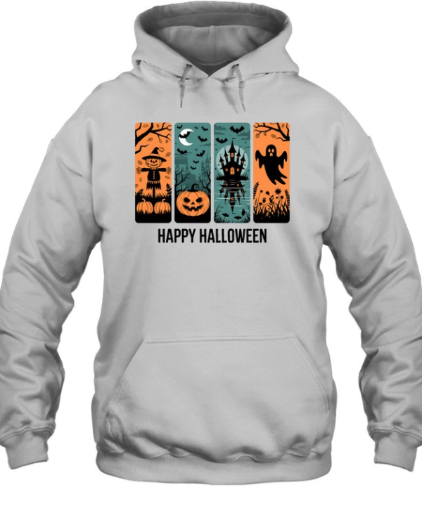 Happy Halloween Scarecrow Pumpkin Haunted Castle Ghost T- Unisex Hoodie