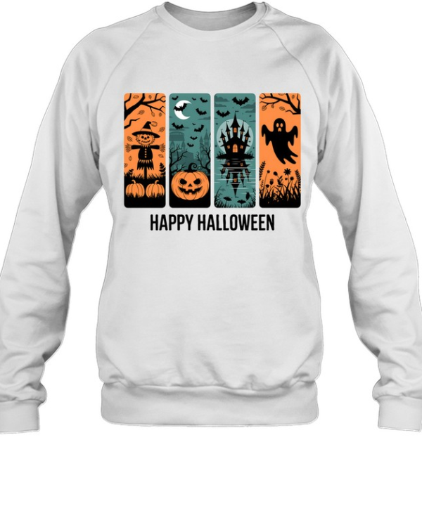 Happy Halloween Scarecrow Pumpkin Haunted Castle Ghost T- Unisex Sweatshirt