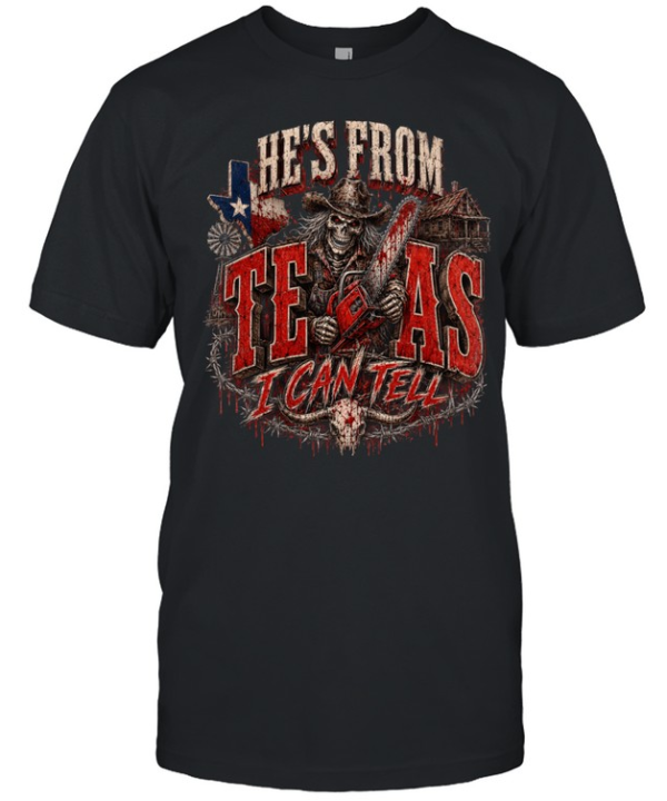 He's From Texas I Can Tell Bloody Chainsaw Cowboy Skull Halloween T- Classic Men's T-shirt