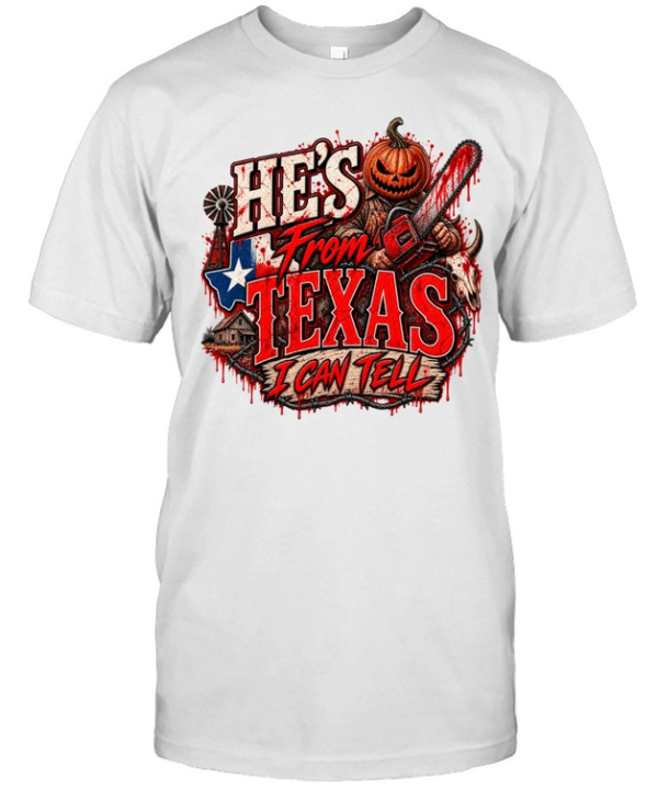 He's From Texas I Can Tell Bloody Pumpkin Chainsaw Horror T- Classic Men's T-shirt