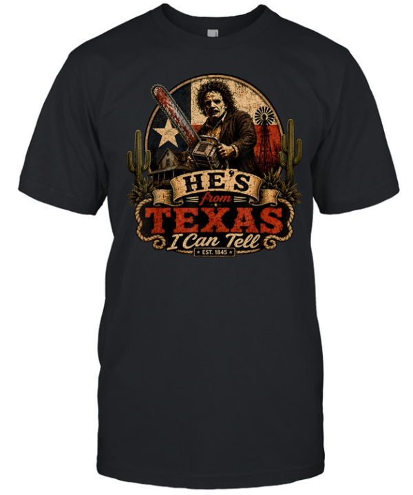 He's From Texas I Can Tell Chainsaw Mask Cactus Farm Halloween T- Classic Men's T-shirt